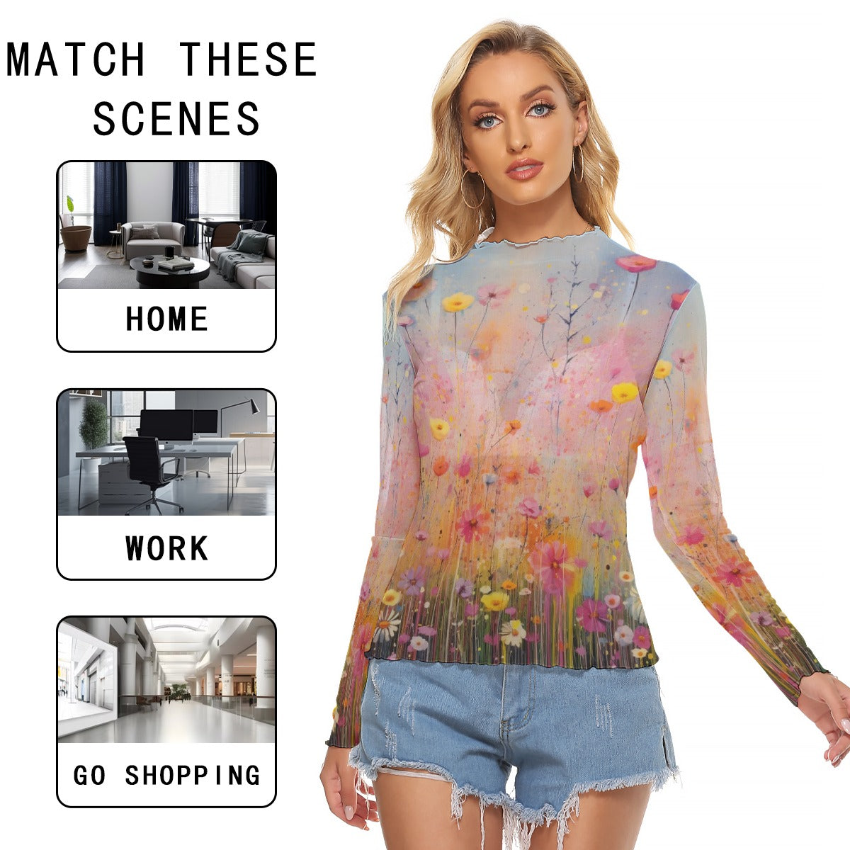 [LMC]25SS●WM PRINTED MESH LONG SLV TEE Wynn Hamlyn Printed Mesh Long-Sleeve Top | Neiman Marcus